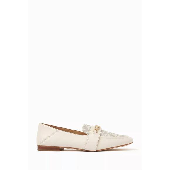 NEW MICHAEL KORS women's tiffanie logo print canvas flat loafer in vanilla